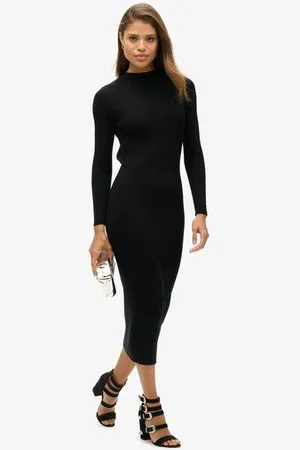 Superdry Vrouwen Rugloze Bodycon Midi-jurk Grootte: 42