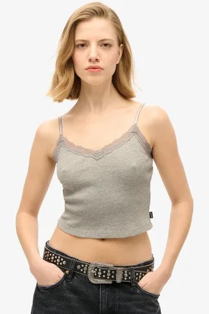 Superdry Vrouwen Kort Essential Camitopje met Kanten Rand Grootte: 42-44
