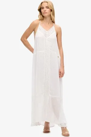 Superdry Vrouwen Maxi-jurk met Kanten Rand Grootte: 38