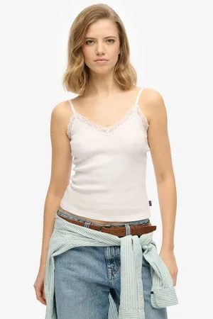 Superdry Vrouwen Essential Camitopje met Kanten Boord Grootte: 40