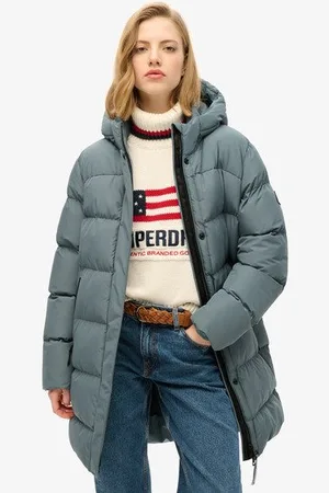 Superdry Vrouwen Sports Halflange Pufferjas met Capuchon Grootte: 44