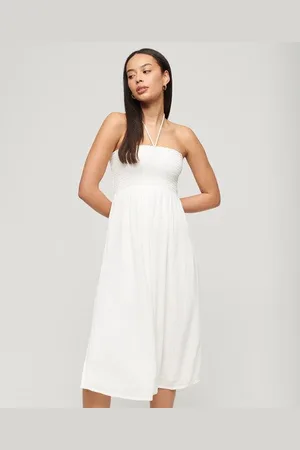 Superdry Vrouwen Midi-strandjurk met Smokwerk Grootte: 44