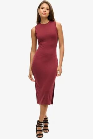 Superdry Vrouwen Jersey Midi-jurk met Detail aan de Achterkant Grootte: 42