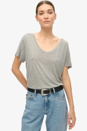 Superdry Vrouwen Studios Slub T-shirt met V-hals en Borduursel Grootte: 42
