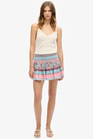 Superdry Vrouwen Shirred Minirok met Print Grootte: 40