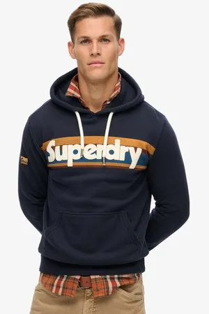 Superdry Mannen Retro Hoodie met Strepen en Logo Grootte: L