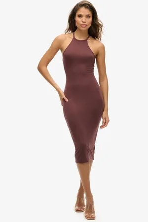 Superdry Vrouwen Jersey Midi-jurk met T-rug Grootte: 44