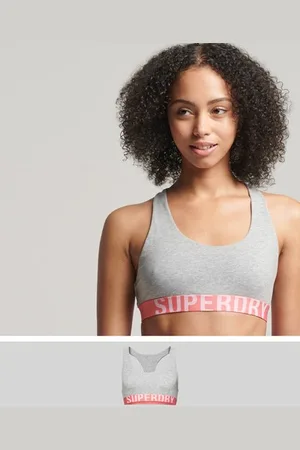Superdry Vrouwen Korte Bralette van Biologisch Katoen met Groot Logo Grootte: 34