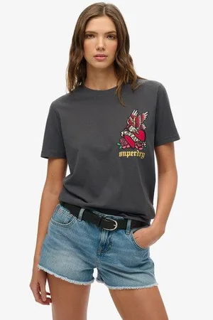 Superdry Vrouwen Old School Tattoo T-shirt met Relaxte Pasvorm Grootte: 38