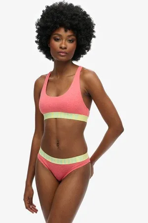 Superdry Vrouwen Korte Bralette van Biologisch Katoen met Groot Logo Grootte: 34