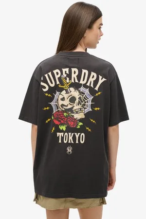 Superdry Vrouwen Oversized Tattoo T-shirt met Print op de rug Grootte: XL