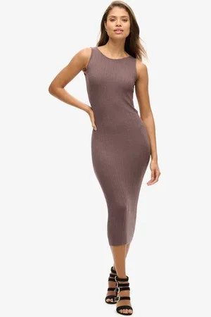Superdry Vrouwen Rugloze Gebreide Midi-jurk Grootte: 38