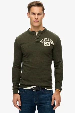 Superdry Mannen Vintage Athletic Grandad top met Lange Mouwen Grootte: M