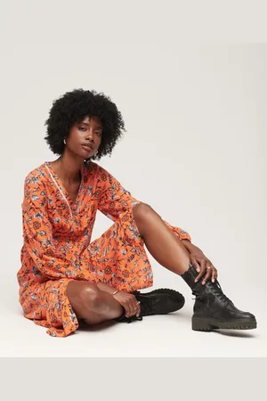 Superdry Vrouwen Halflange Wikkeljurk met V-hals Grootte: 40