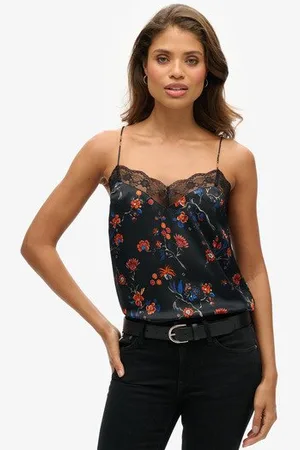 Superdry Vrouwen Satijnen Camitopje met Kanten Boord Grootte: 40