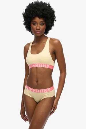 Superdry Vrouwen Korte Bralette van Biologisch Katoen met Groot Logo Grootte: 42