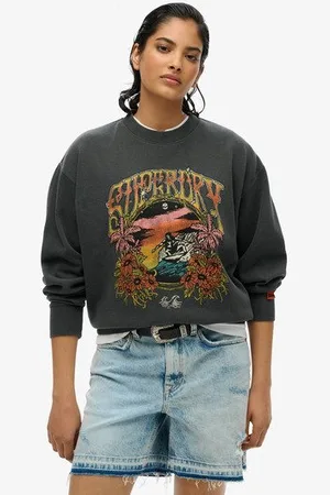 Superdry Vrouwen Psych Surf Loose Sweatshirt met Ronde Hals Grootte: 36