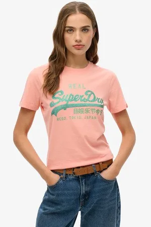Superdry Vrouwen Vintage Logo Slim-fit T-shirt met Strass-steentjes Grootte: 42