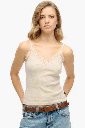 Superdry Vrouwen Essential Camitopje met Kanten Boord Grootte: 36