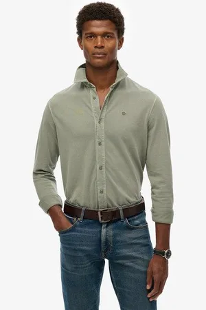 Superdry Mannen Vintage Destroy Piqué Overhemd met Lange Mouwen Grootte: Xxl