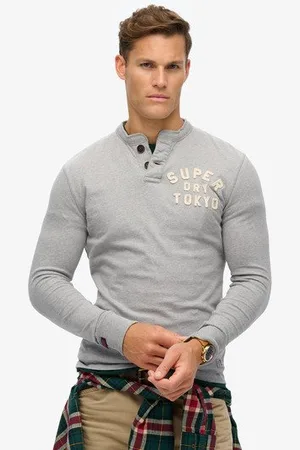 Superdry Mannen Vintage Athletic Grandad top met Lange Mouwen Grootte: L