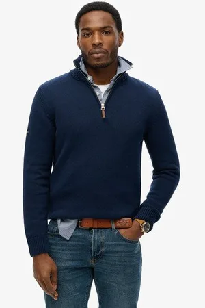 Superdry Mannen Gebreide Classics Trui van Katoen met Halve Rits Grootte: L