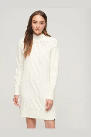 Superdry Vrouwen Gebreide Jurk met Hoge Hals en Kabelpatroon Grootte: 42
