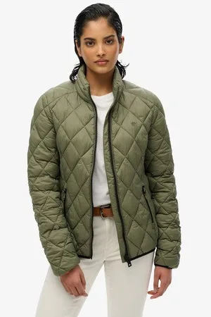 Superdry Vrouwen Fuji Lite jas met Ruitvormige Wattering Grootte: 36