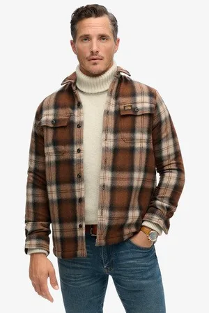 Superdry Mannen Wollen Geruit Overshirt met Fleece Voering Grootte: S