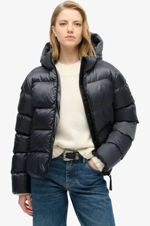 Superdry Vrouwen Luxe Sports Pufferjas met Capuchon Grootte: 38