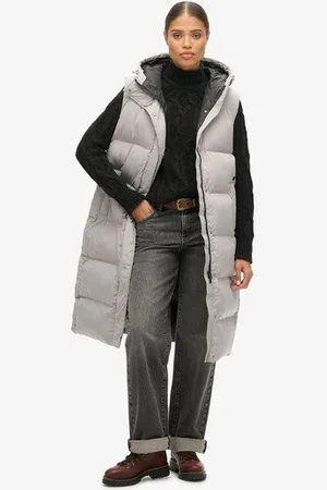Superdry Vrouwen Lange Gewatteerde Bodywarmer met Capuchon Grootte: 42