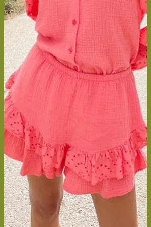 Fashion Musthaves Mousseline Skort Embroidery Koraal
