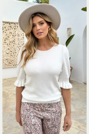 Fashion Musthaves Knitted Pofmouwen Ruffle Top