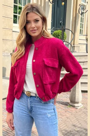 Fashion Musthaves Luxury Soft Bomber Jacket Fuchsia