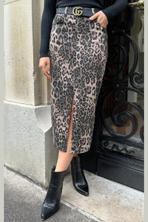 Fashion Musthaves Spijkerrok Met Split Leopard