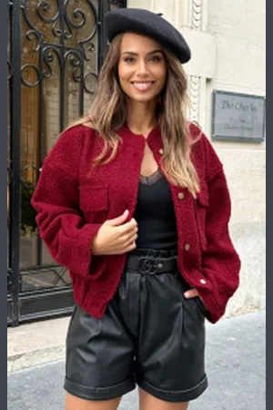 Fashion Musthaves Boucle Bomber Jacket Bordeaux
