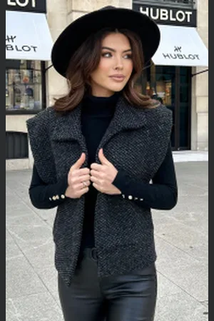 Fashion Musthaves Oversized Woven Gilet Dark Grey Melange
