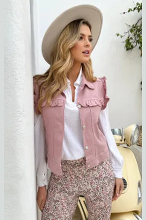 Fashion Musthaves Ruffle Denim Gilet Dust