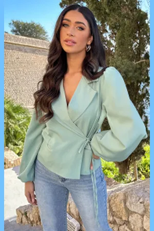 Fashion Musthaves Wrap Blazer Puff Long Sleeve Mint