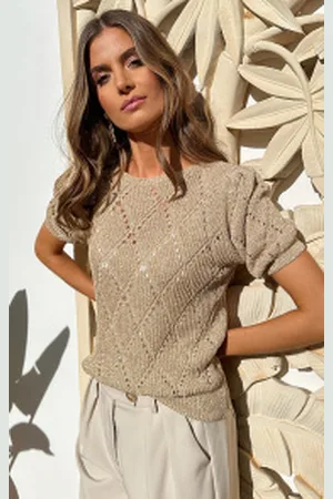 Fashion Musthaves Lurex Knit Top Met Strik Gold