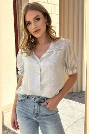 Fashion Musthaves Ruffle Top Met Pofmouwen Metallic