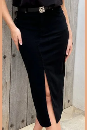 Fashion Musthaves Spijkerrok Met Split Deep Black