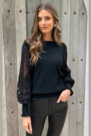 Fashion Musthaves Lace Sleeve Soft Trui