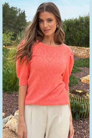 Fashion Musthaves Hartjes Knitted Pofmouwen Top Koraal