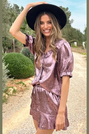 Fashion Musthaves Ruffle Top Met Pofmouwen Metallic