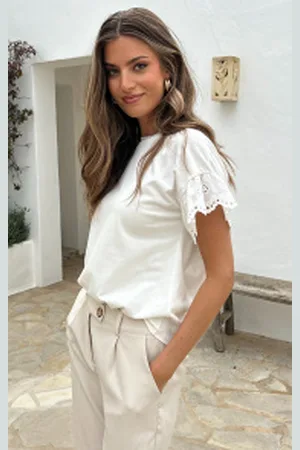 Fashion Musthaves Cotton Top Embroidery Mouwen