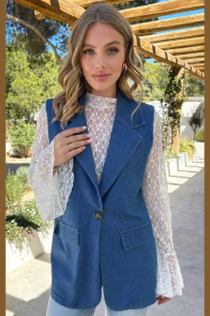 Fashion Musthaves Denim Gilet Met Sierzakken