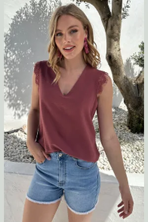 Fashion Musthaves Kanten V-hals Top Milaan Dust