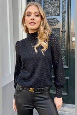 Fashion Musthaves Hearts Mesh Top Long Sleeve