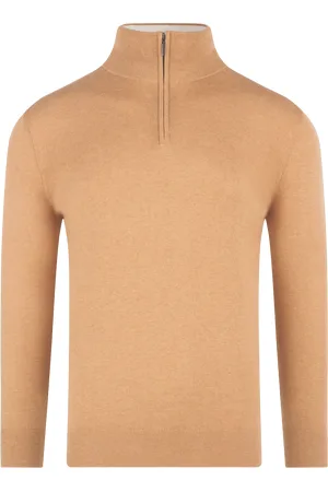 SOCI3TY Trui Half-zip Katoen En Kasjmier Lichtbruin (Maat L)